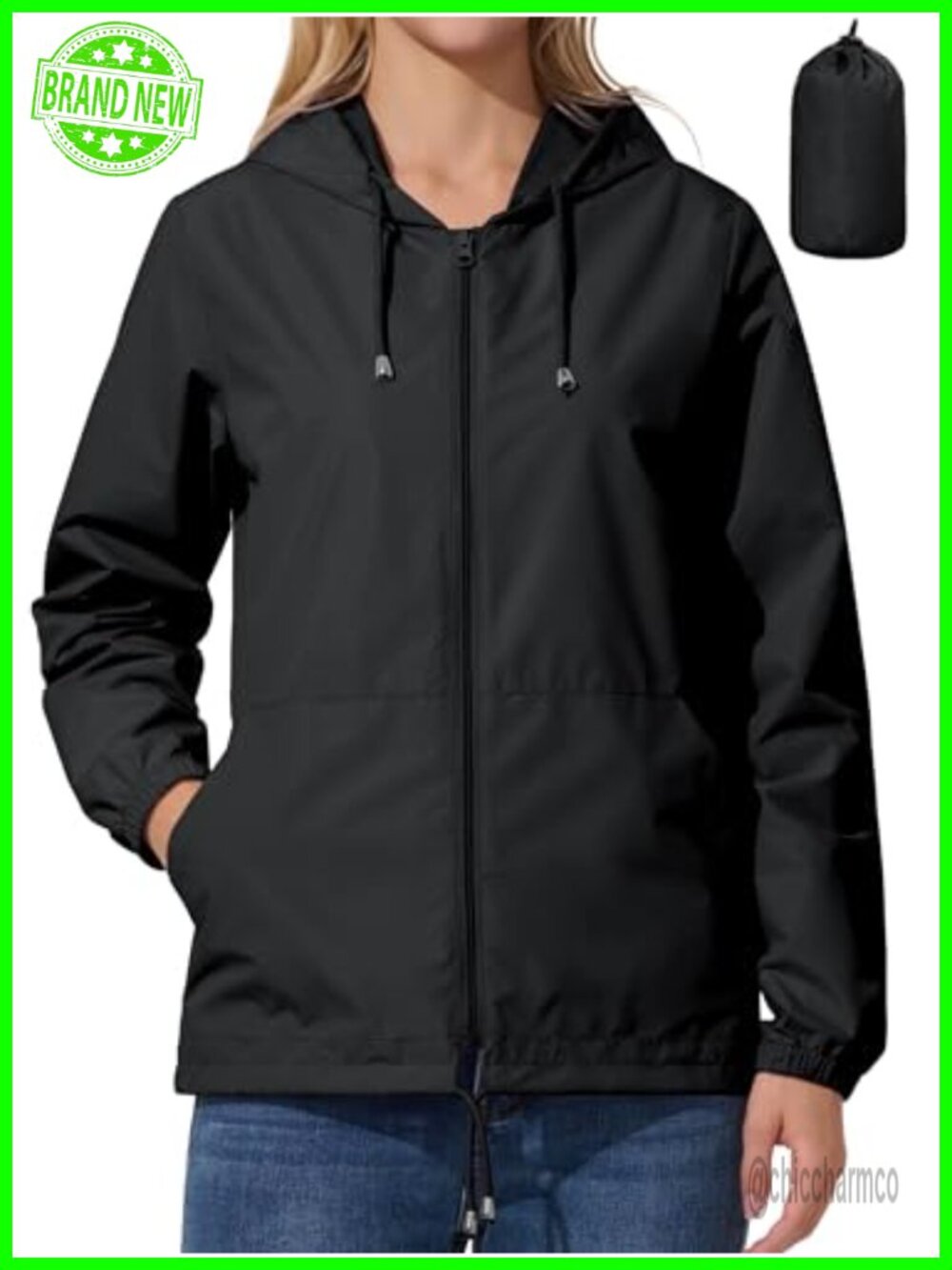 Womens Waterproof Packable Rain Jacket Windproof Cycling Outdoor Lightweight